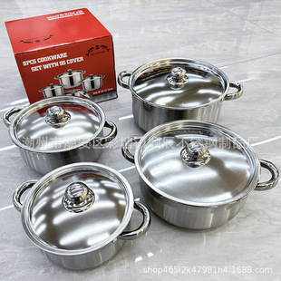 Cross-border export stainless steel pot 8-piece double-ear soup pot foreign trade pot suit gift kitchenware factory direct sales