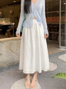 Petticoat White Sweet Lace French Anti-glare Stitching Skirt Spring New Style Lace Stitching Long Dress