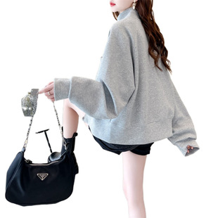 plus size Women's Loose Zipper Cardigan Solid Color Collar Jacket Thin Sweater Trendy 2023 Spring and Autumn New Korean Style