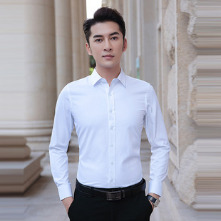Autumn and winter men's velvet thick long-sleeved shirt men's business work slim youth formal wear white shirt