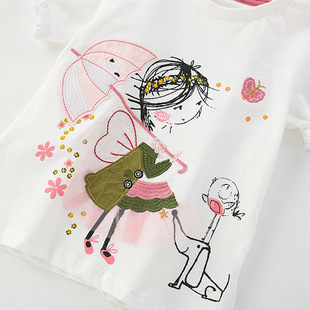 Cross-border malwee girls T-shirt summer new European and American children's round neck short sleeve cute printed children's clothing