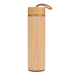 New Style 304 Stainless Steel Lanyard Thermos Office Portable Bamboo Shell Water Cup Double Insulation Sports Water Bottle