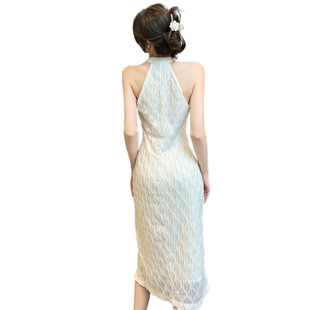 3527 cross-border foreign trade women's clothing wholesale southeast Asia cheongsam skirt neck open shoulder dress long split temperament skirt