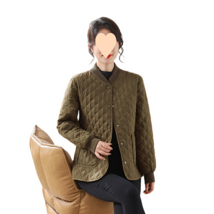 Angora Red Lightweight Small Cotton Collar Long Sleeve Large Pocket Rhombus Solid Color Thickened Cotton Coat Long Sleeve 90