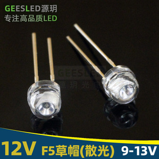 led lamp bead 12 volt super bright 4.8mm straw hat plug-in led car light 9-13v astigmatism F5 light emitting diode