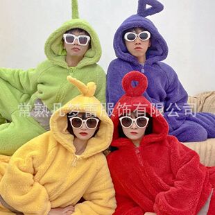 Winter Long Nightgown Thickened Cartoon Flannel Coral Fleece Pajamas Hooded Women's Long-sleeved Warm Home Clothes Set