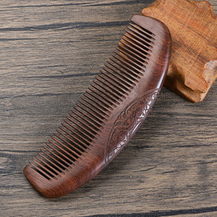 Natural black gold sandalwood comb double-sided carving five-tooth sessile wood wide-tooth sandalwood scalp massage comb lettering