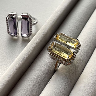 Korean Dongdaemun Korean Style Deconstructed Cutting Color Gem Ring Women's INS Fashionable Diamond Ring Adjustable