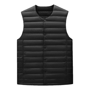 New 90 Down Round Neck Vest Men's Office Fashion Brand V-neck Vest with Fashionable Thin Group Printing