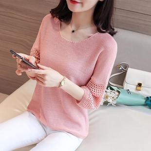 2025 Spring and Autumn New Hollow Blouse Mid-Sleeve Knitted Sweater Women's Base-Layer Sweater Women's Loose Outer Jacket Thin