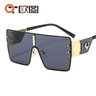 Europe and the United States large frame conjoined metal sunglasses cow head decoration retro trend men's and women's cross-border color sunglasses 7905