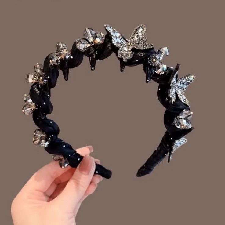 Chanel-Style Crystal Pearl High Crown Toothed Non-Slip Face Wash Headband for Daily Wear Hair Accessory
