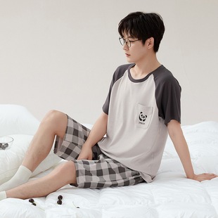 Men's pajamas men's summer cotton short-sleeved shorts 2024 new suit boys home wear Korean summer