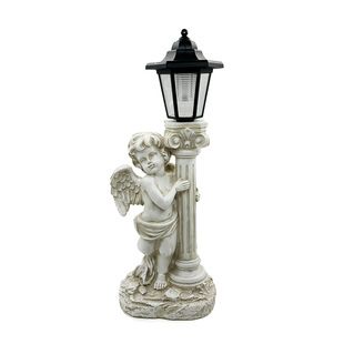 Wholesale Cross-border Garden Roman Column Angel Ornaments Solar Night Light Garden Ornaments European Resin Angel Ornaments