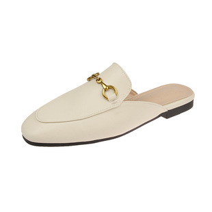 Horse Buckle Lefu Baotou Half Slippers Women's Fashionable Outwear Heel-free Slip-on Lazy Shoes Flat Mill Shoes for Women