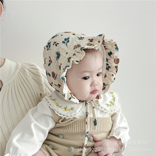 Baby hat cute super cute floral princess hat 2025 new baby girl pullover ear protection cap spring and autumn thin