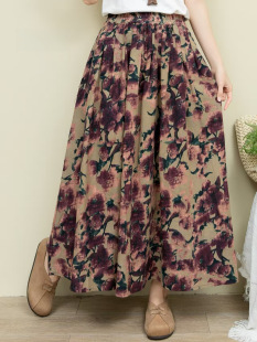 Spring and Summer Floral Skirt Women's High Waist Retro Large Swing Mid-length Skirt Summer Skirt All-match Slimming Large Size Skirt
