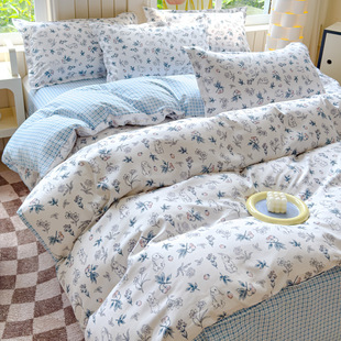 Skin-friendly Sanding Four-piece Set Student Dormitory Three-piece Set Household Bedding Single Double Quilt Cover Bed Sheet Pillow Cover