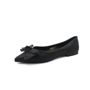 Black Bow Chunky Heel Single-layer Shoes Women's Bean Shoes 2025 Spring New All-match Shallow Mouth Pointed Shallow Mouth Pumps