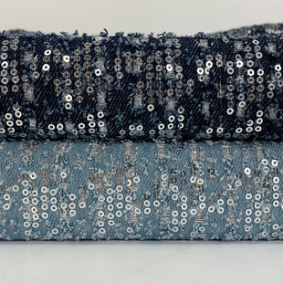 Houndbird sequins ripped jeans fabric beads embroidered polyester cotton denim Denim denim jacket fabric