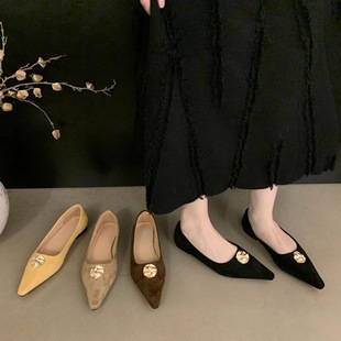 Hong Kong 2025 New Spring Fashion Pointed Shallow Mouth Single Shoes Women's All-match Milk Shoes Flat Lazy Shoes Single Shoes