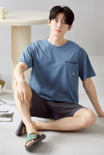 [7A Antibacterial] Summer New Cotton Men's Short-sleeved Shorts Casual Pullover Outer Wear Home Clothes