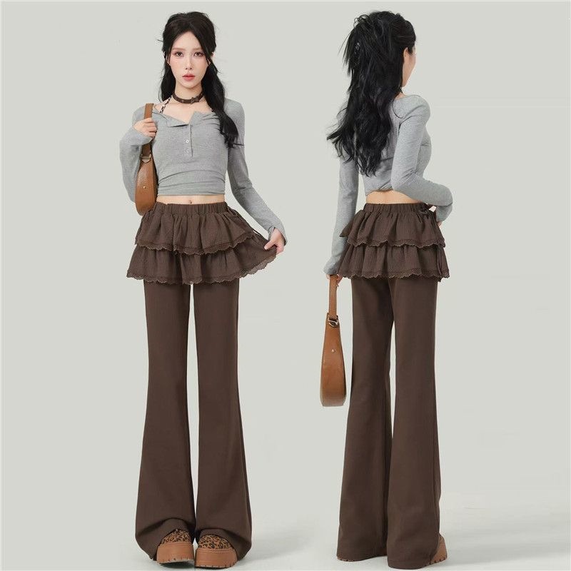 Ballet-style two-piece high-waisted casual pants for women, 2026 new spring and autumn collection, slim fit, flattering, with a flowing drape and ruffled flared design