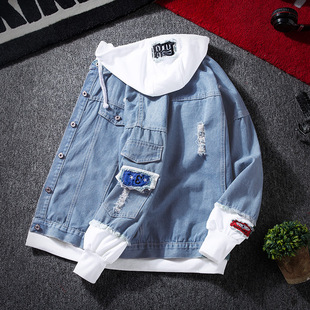 Spring and Autumn New stitching Denim jacket men's Korean-style fashion brand casual baseball uniform all-matching couple jacket