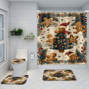✅ Christmas 3D Digital Printing Shower Curtain Christmas Bathroom Curtain Shower Curtain Set Bathroom Waterproof Cloth Waterproof