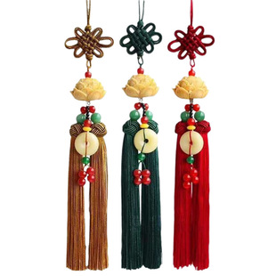 New car pendant imitation white jade lotus car rearview mirror pendant security sign Chinese knot tassel decoration