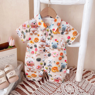Baby Clothes Summer 2025 New Arrival Short-sleeved Boys' Boys' and Baby's Summer Thin Cute Western-style Sleepsuit