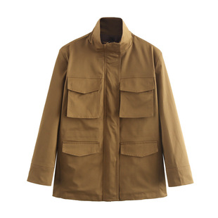 Foreign trade 2025 autumn new European and American style women's fashion casual collar long sleeve pocket coat 5320277