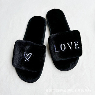 Cross-border foreign trade new Mao Mao slippers one-word open autumn and winter home non-slip soft bottom embroidered small fragrant style cotton slippers