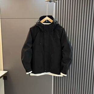 Spring and Autumn Jacket Coat Men's Charge Clothes Windproof Top Solid Color Hooded Fashion New Casual Loose Frock Fashion