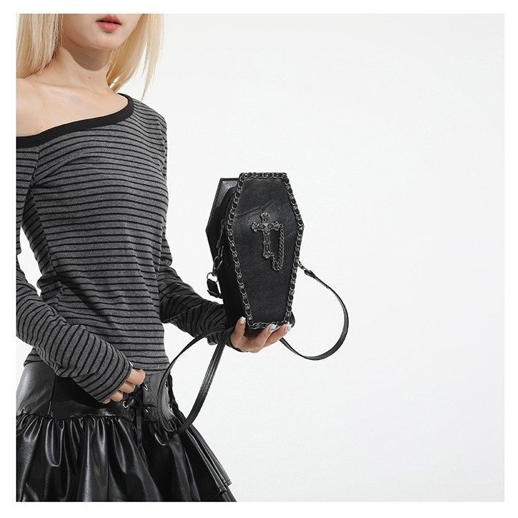 Cross-Border New Halloween Coffin Bag Gothic Style Chain Dark Cross Shoulder Crossbody Bag for Women