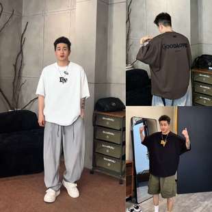 [in place two dog] American leisure fashion all-match simple loose ruffian handsome high quality lovers bat short sleeve