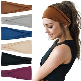European and American Solid Color Sports Yoga Hair Band Sweat Absorbent Band for Men and Women Running Fitness Headband Elastic Hair Band Cotton Tape
