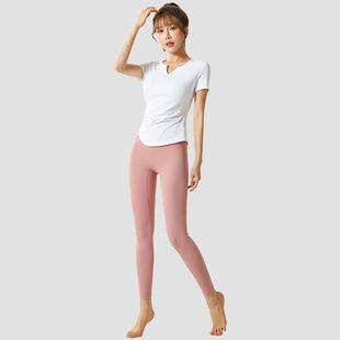 2023 Spring and Summer New Yoga Clothing Women's Short-sleeved V-neck Naked Tight Running Sports T-shirt Outer Wear Fitness Top