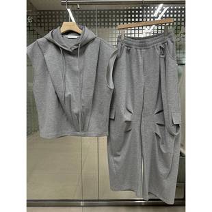 [Live Room Same Style] Summer New American Style High-end Simple Sleeveless Hooded Sweat Loose Strap Pants