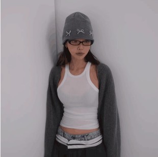 Blogger with knitted wool bow hat South Korea ins big head circumference autumn and winter warm all-match cold hat cute