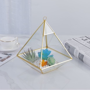 Factory wholesale creative crafts Phnom Penh geometric glass flower house four-sided hanging basket moss succulent plant glass