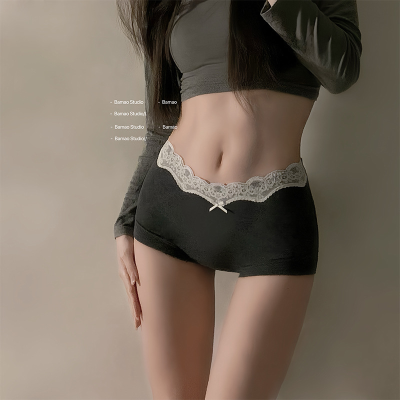 Women's Four-Corner Panties, Pure Cotton, Extended Crotch, Lace Trim, High Waist, Comfortable and Sexy, All-Cotton Panties