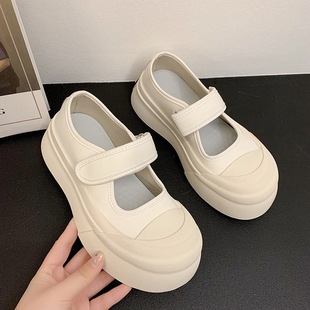 Mary Jane Women's Shoes 2025 New Spring and Summer Velcro Explosions White Shoes Single-layer Shoes All-match White Shoes with Thick Sole