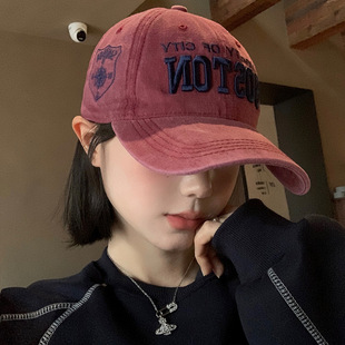 American-style Retro Baseball Cap Women's Spring and Summer Korean-style Embroidery All-match Showing Face Small Wide Brim Duck Tongue Hat Big Head Wai