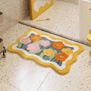 Household Simple Small Flower Bathroom Plush Absorbent Floor Mat Toilet Non-Slip Foot Mat Toilet Door Machine Washable Mat