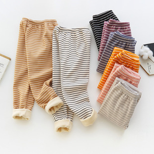 Girls' Small and Medium-sized Children's Striped Men's and Children's Bottoming Warm Baby's Fleece-lined Pants Thickened Autumn and Winter Pajama Pants Cotton-wool Pants