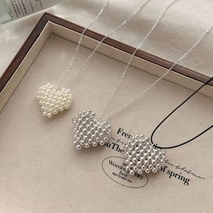 Silver Pearl Heart Long Necklace 2025 New Popular Style Clavicle Chain Light Luxury Versatile Niche High-End Accessory
