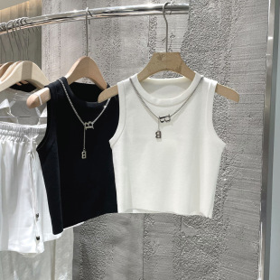 Pure Desire Hot Girl Style High Waist Slim Fit Navel-Baring Short Striped Vest 2025 Summer New Slim Fit Sleeveless Top for Women