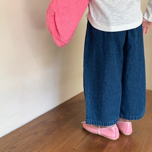 Children's wide-leg jeans spring boys and girls pants straight pants casual simple all-match solid color children's pants