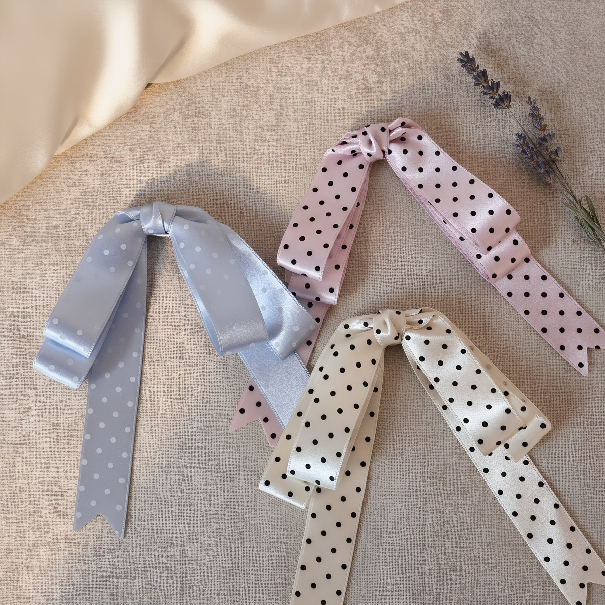 Korean-Style Ballet-Inspired Polka Dot Bow Hair Clip for Women, High-End Feel, Hanging Ribbon Duckbill Clip Hair Accessory